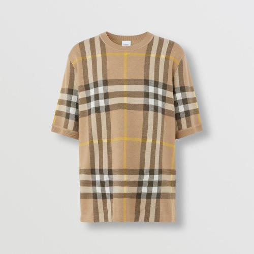  BURBERRY 22年秋冬 男士 格纹提花丝毛混纺短袖上衣 80549171