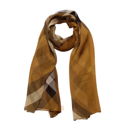 BURBERRY/博柏利 女士真丝经典格纹卡其色丝巾围巾围脖 3907858