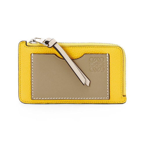 LOEWE/罗意威 22年新款 女士黄色/黏土绿色软粒面牛皮革徽标压纹拉链硬币卡包C660Z40X04-0013