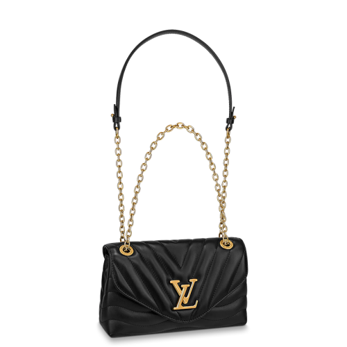 Louis Vuitton/路易威登 22春夏新款NEW WAVE系列 女士黑色绗缝光滑牛皮革复古金扣金链单肩斜跨手提链条包M58552