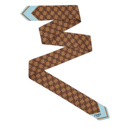 FENDI/芬迪 女士棕色真丝FF Karligraphy图案丝巾发带FXT011AHRQF0QU5