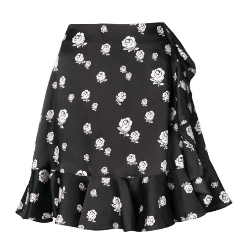 Kenzo/高田贤三 女士 服装 黑色花朵装饰荷叶裙摆短裙 女士半身裙