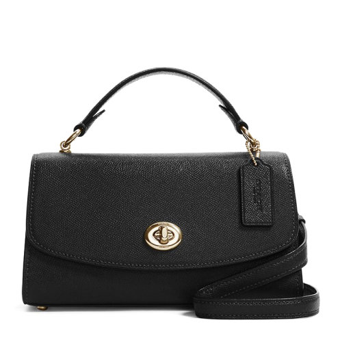 COACH/蔻驰 Tilly系列女士黑色横纹皮革旋锁开合单肩包斜挎包手提包公文包女包 C1802IMBLK