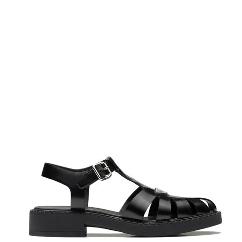 PRADA/普拉达 22年春夏新款 男士黑色亮面皮革渔夫凉鞋2X3084_055_F0002