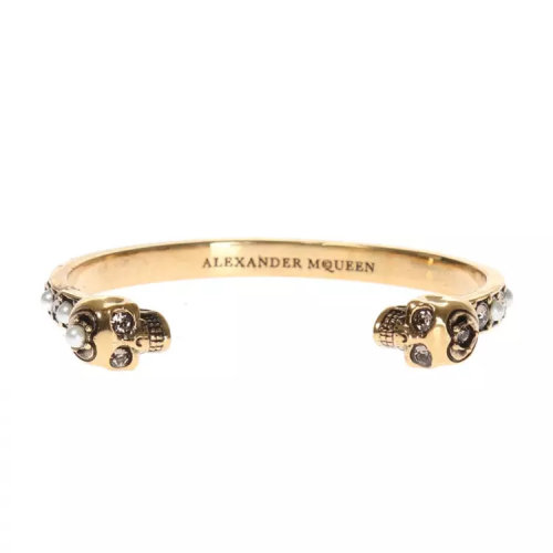 Alexander McQueen/亚历山大麦昆 男女同款 双骷髅头 水晶镀金色手镯 482268J160T7124