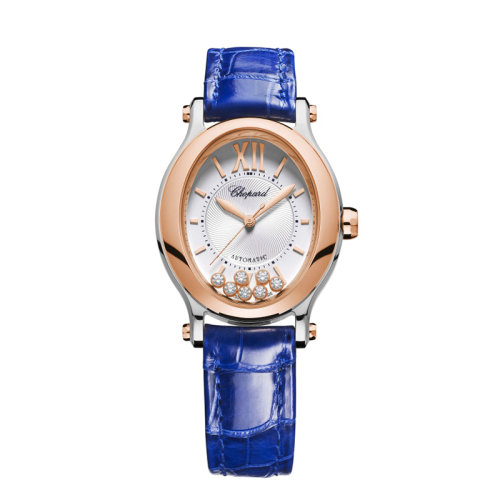 Chopard/萧邦 Happy Sport系列精钢和玫瑰金自动机械鳄鱼皮表带女士镶钻腕表31x29毫米278602-6001