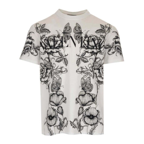 Valentino/华伦天奴 男士拼色棉质经典字母徽标花朵印花圆领短袖上衣T恤 WV3MG10V-7LL-U22