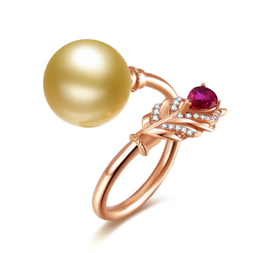 SANDYRILLA/仙蒂瑞拉18K金钻石/碧玺12-13mm南洋金珍珠戒指-凰翎黄色黄色