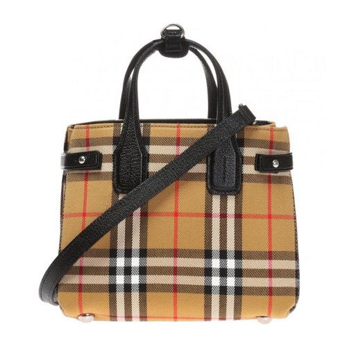 BURBERRY/博柏利 THE BANNER 班纳包 女士小号 Vintage 格纹拼皮革手提包单肩包斜挎包女包 4079964