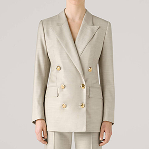 St.John/盛蔷21早秋灰色羊毛蚕丝宽松翻领女士西服外套K614C01