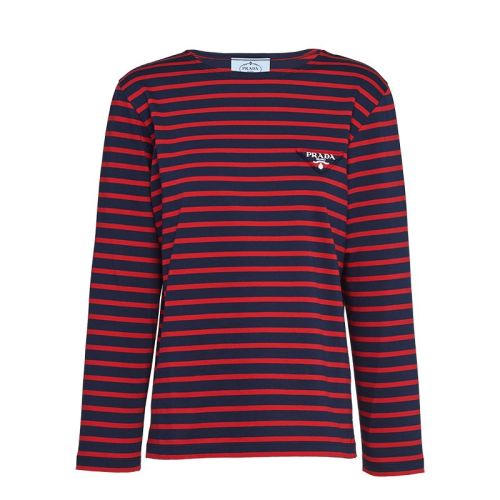 PRADA/普拉达 22年早春新款 女士红蓝色平纹针织条纹棉质长袖T恤34629_1045_F0E7D_S_221