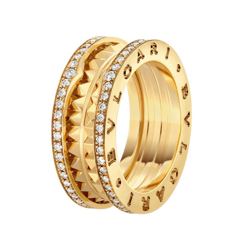 BVLGARI/宝格丽 20 B.ZERO1系列 金两行式戒指镶边钻石密钉戒指/指环  358019