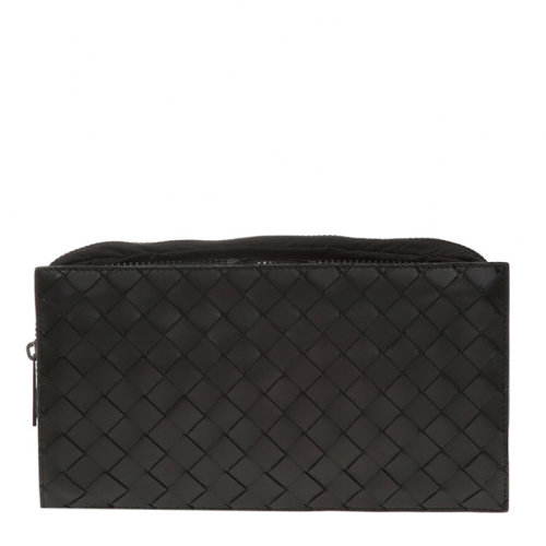 Bottega Veneta/葆蝶家 男士黑色经典编织牛皮革胸包斜挎包