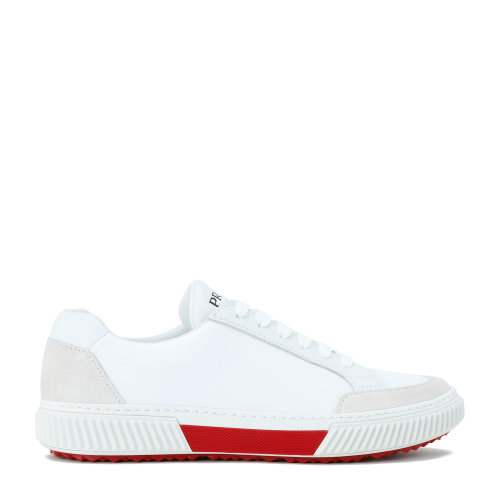 PRADA/普拉达 白色/红色 男士麂皮与尼龙拼接系带休闲运动鞋 4E3467_3OF1_F0KMG