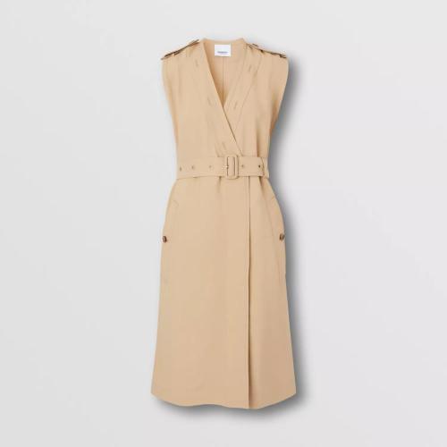  BURBERRY 22年秋冬 女士 粘胶纤维 V 领无袖 Trench 风衣式连衣裙 80554581