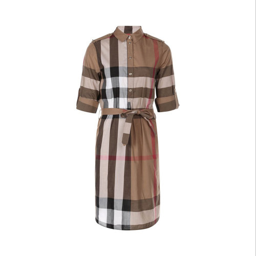 BURBERRY/博柏利 女士棕色棉质经典格纹连衣裙 8027708