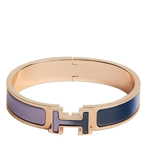 HERMES/爱马仕 经典款Clic H系列 群青丁香渐变色珐琅镀玫瑰金饰面H标识手镯H700003FOD9