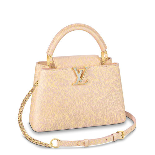 Louis Vuitton/路易威登 22新款CAPUCINES BB系列 女士黄色系粒面牛皮革金扣配可拆卸皮革链条编织肩带单肩手提包M20841