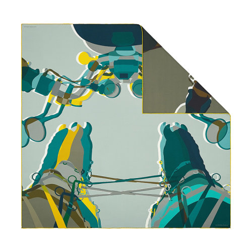 HERMES/爱马仕 22年早春新款 Carré H 90系列 男士青色拼色真丝双面印花方巾围巾H353843T09