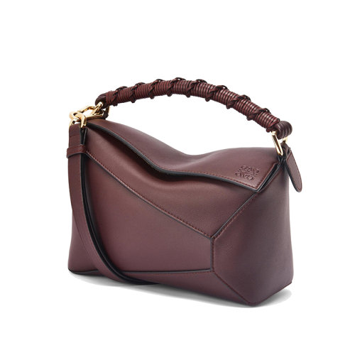 LOEWE/罗意威 22新款Puzzle系列 女士梅子色纳帕牛皮革切割几何线条包缝设计徽标压纹肩背斜挎手提包A510P60X01-6170