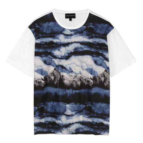 Emporio Armani/安普里奥阿玛尼 白色 男士抽象水墨印染图案圆领短袖T恤 3H1T6T-1JQ3Z-0100