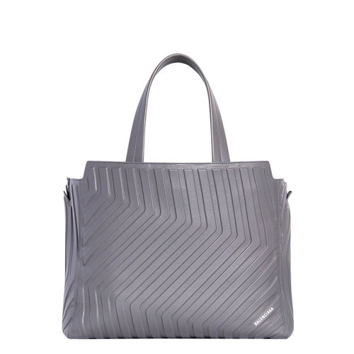 Balenciaga/巴黎世家 22春夏新款CAR系列 男士中号深灰色粒面牛皮革条纹印花单肩斜挎包托特包6794612103I1404