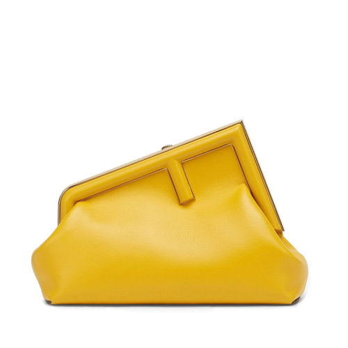 FENDI/芬迪 FIRST系列 女士小号黄色小羊皮配可拆卸肩带F金属搭单肩手拿包8BP129ABVEF192E