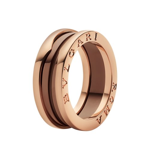 BVLGARI/宝格丽 B.zero1系列18K金玫瑰金嵌棕色陶瓷  窄版戒指  352954