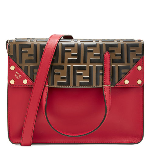 FENDI/芬迪 FLIP系列女包 女士FF浮雕牛皮翻盖单肩斜挎包 8BT302A72AF13Q1