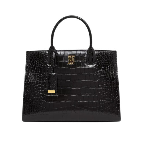 BURBERRY/博柏利 22新款 Frances系列 女士小号黑色压花鳄鱼纹皮革拆卸吊饰皮革提手拆卸调节肩带磁扣开合单肩斜挎手提包80591371