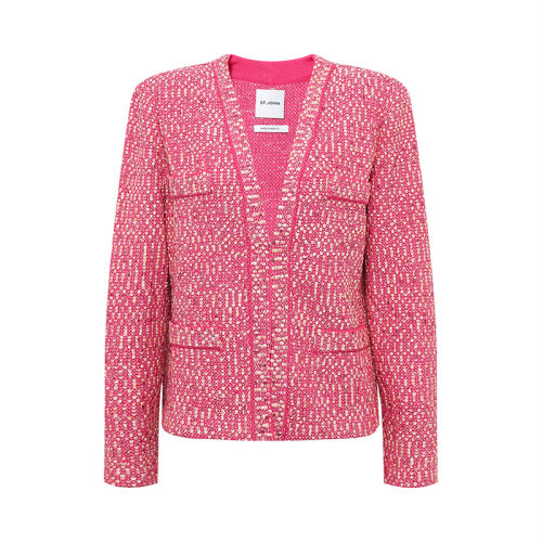 【21春夏新款】St. John/盛蔷 玫红色花边纹理针织女士夹克K6Z3080