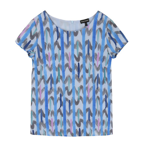 Emporio Armani/安普里奥阿玛尼 蓝色 女士乔其纱印花短袖上衣 3H2K84-2N4IZ-F702