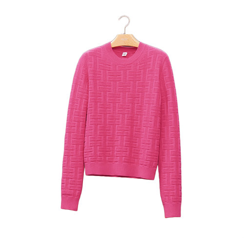 HERMES/爱马仕 22年秋冬新款 女士绿色纯羊毛经典格纹编织圆领长袖针织衫毛衣H2H2630DA5734