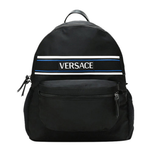 VERSACE/范思哲 男士黑色织物经典字母印花图案条纹装饰拉链开合双肩包手提包旅行包背包男包 DFZ7239-DNYNV-D41P