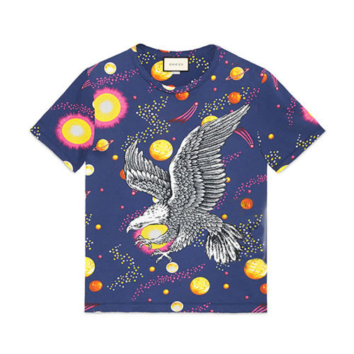 GUCCI/古驰 老鹰图案休闲男士短袖t恤 457936 X3G57 4400