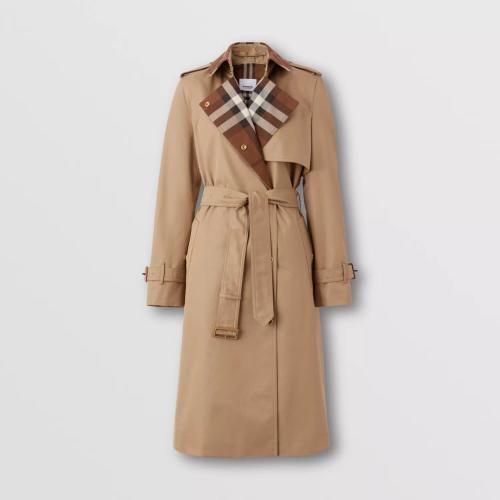  BURBERRY 22年秋冬 女士 格纹裁片棉质嘎巴甸 Trench 风衣 80649341