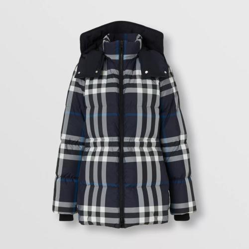  BURBERRY 22年秋冬 女士 可拆卸连帽夜色格纹羽绒服 80578411