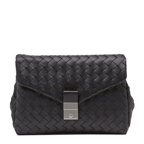 Bottega Veneta/葆蝶家 男士黑色皮革经典编织翻盖按扣钱包手拿包男包 630233-VCRL2-8803