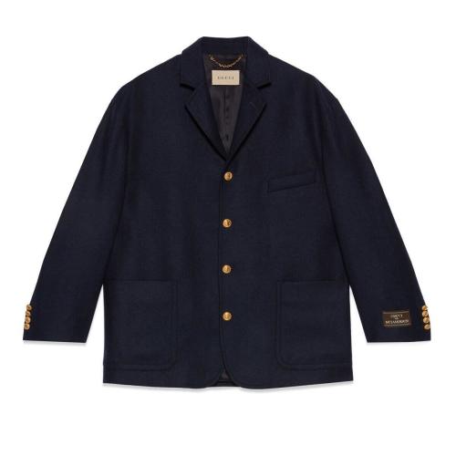 GUCCI古驰 22年秋冬 男士 饰标签细节羊毛法兰绒夹克 710557 ZAG5N 4240