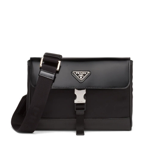 PRADA/普拉达 22年新款 男士黑色再生尼龙皮革徽标可调节邮差包单肩包2VD044_789_F0002_V_OOO