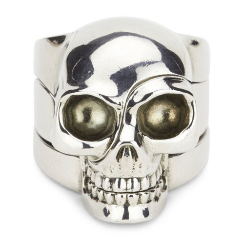 Alexander McQueen/亚历山大麦昆  时尚百搭 黄铜 可拆分 男士银色骷髅头戒指/指环 554499J160Y0446  HKY210303