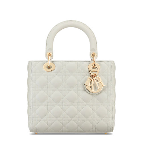 DIOR/迪奥 22春夏新款LADY系列 女士中号拿铁色小羊皮藤格纹金扣吊饰单肩斜跨手提戴妃包M0565ONGE_M030