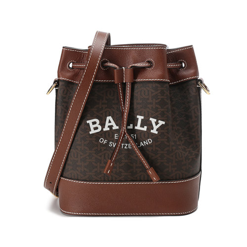 BALLY/巴利【22春夏新款】女士TPU配皮单肩斜挎包抽绳包水桶包老花图案 CLEOH TML