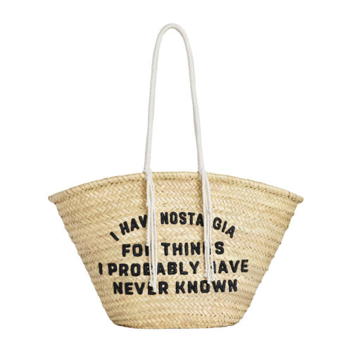 CELINE/赛琳   米色拉菲草编织女士手提包