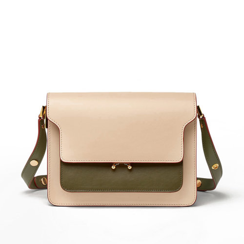 MARNI/玛尼 20 TRUNK系列 玫瑰粉 白 绿三色拼接小牛皮单肩斜挎包 SBMPN09U47LV589Z287T