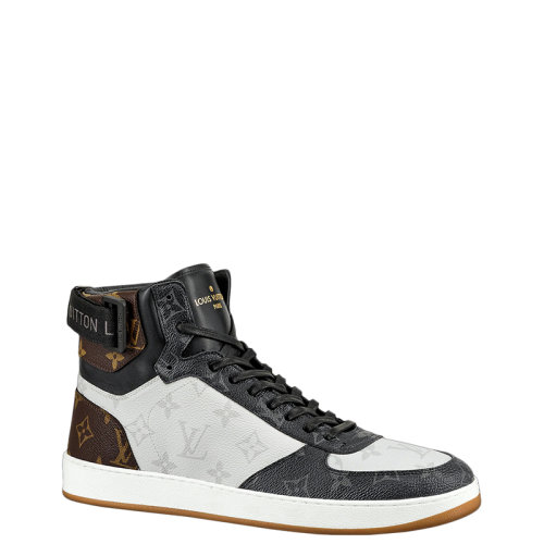 Louis Vuitton/路易威登 22年早春新款 RIVOLI系列 男士浅灰色/黑色帆布老花印花高帮运动鞋1A44VM