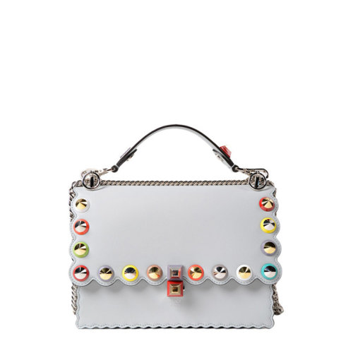  FENDI/芬迪KAN I系列女包 女士彩色铆钉装饰黑色牛皮翻盖单肩斜挎包手提包 8BT283A0V0F10XP