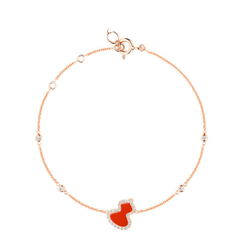 QEELIN/麒麟珠宝 WULU系列 18K金玫瑰金镶嵌钻石红玛瑙小号葫芦手链WU-BR0016D-RGDRA