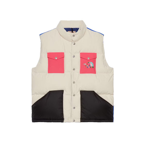 GUCCI/古驰 22秋冬款 The North Face联名系列 男士多色聚酰胺/棉混纺饰有彩色刺绣LOGO图案彩色贴片LOGO徽标羽绒服马甲?670654XAAEP9199