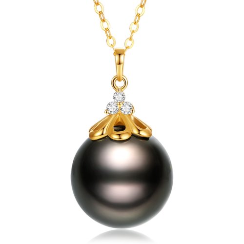 【新品】SANDYRILLA/仙蒂瑞拉 大气百搭配任意风格14-15mm大溪地黑珍珠18K金钻石吊坠